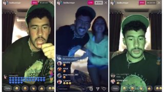 Combo de tres capturas del directo que ofreció el trapero puertorriqueño Bad Bunny este fin de semana en Instagram, en medio de la cuarentena por el Covid-19