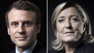 Combinación de fotografías de Emmanuel Macron y Marine Le Pen.