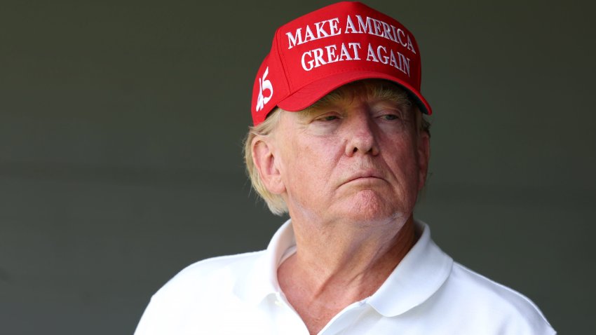 Former U.S. President Donald Trump visits the driving range, meets fans and watches round 2 of LIV Golf DC at the Trump National Golf Club, Washington, D.C., in Sterling, Virginia, May 27, 2023.