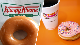 Foto de una dona de Dunkin' y de Krispy Kreme.