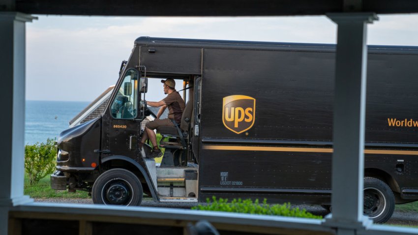 ORLEANS, MA – JULY 24: A United Parcel Service truck searches for a house while driving along the coast of Cape Cod on July 24, 2023 in Orleans, Massachusetts. UPS employees threatened to go on strike if contract talks between UPS and the Teamsters Union, which represents more than half of the 340,000 employees, do not reach an agreement. (Photo by Robert Nickelsberg/Getty Images)