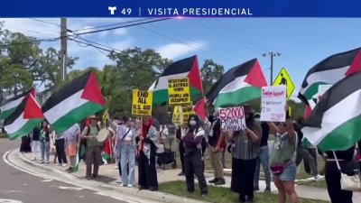 Protestas en contra de políticas Biden en su visita a Tampa