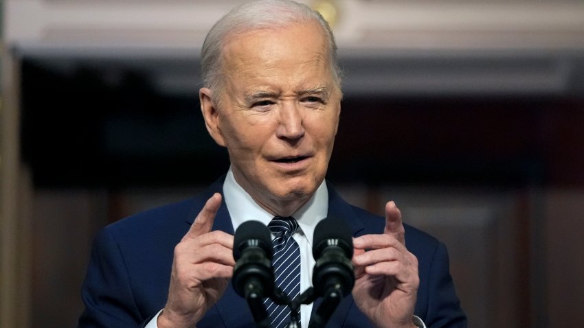 El presidente estadounidense Joe Biden en un evento en la Casa Blanca en Washington, el 3 de abril de 2024. (Foto AP/Mark Schiefelbein)