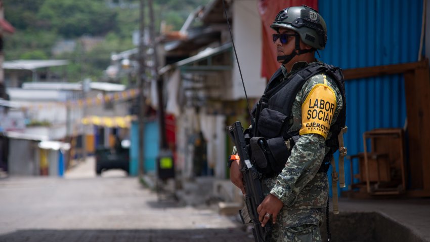 12 June 2024, Mexico, Tila: Security forces are deployed after villagers were displaced by violence. Photo: Daniel Diaz/dpa (Photo by Daniel Diaz/picture alliance via Getty Images)