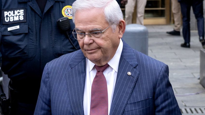 Senator Robert Menendez, a Democrat from New Jersey, exits federal court in New York, US, on Tuesday, July 16, 2024. Menendez, the powerful New Jersey Democrat, was found guilty of corruption charges related to the FBI seizure of 13 gold bars, nearly $500,000 in cash and a Mercedes Benz at his home. Photographer: Yuki Iwamura/Bloomberg via Getty Images