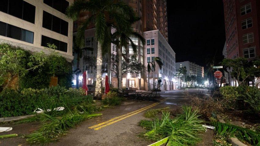 SARASOTA, FLORIDA – OCTOBER 10: Storm debris after Hurricane Milton October 10, 2024 in Sarasota, Florida. The storm made landfall at Siesta Key. (Photo by Sean Rayford/Getty Images)