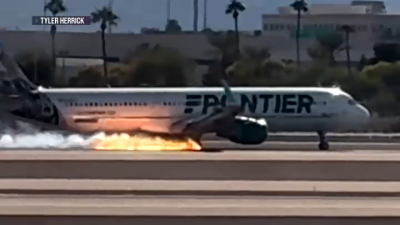 En video: avión de Frontier sale de California y aterriza en llamas en Las Vegas