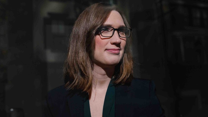 Sarah McBride, Democratic House candidate for Delaware, in Wilmington, Delaware, US, on Wednesday, Oct. 16, 2024. Sarah McBride is set to be first openly transgender US lawmaker. Photographer: Hannah Yoon/Bloomberg via Getty Images